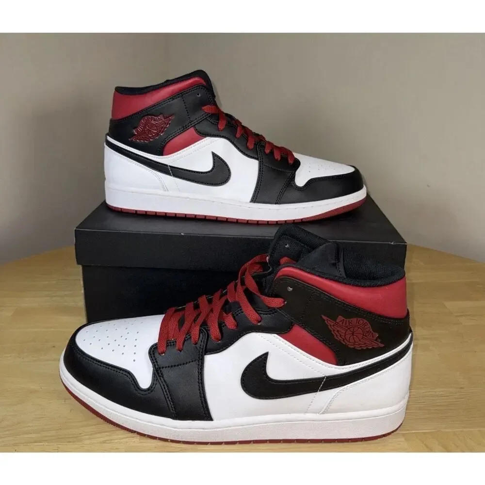 Size 14 - Jordan 1 Mid Black Gym Red DQ8426-106 White Red Black DS